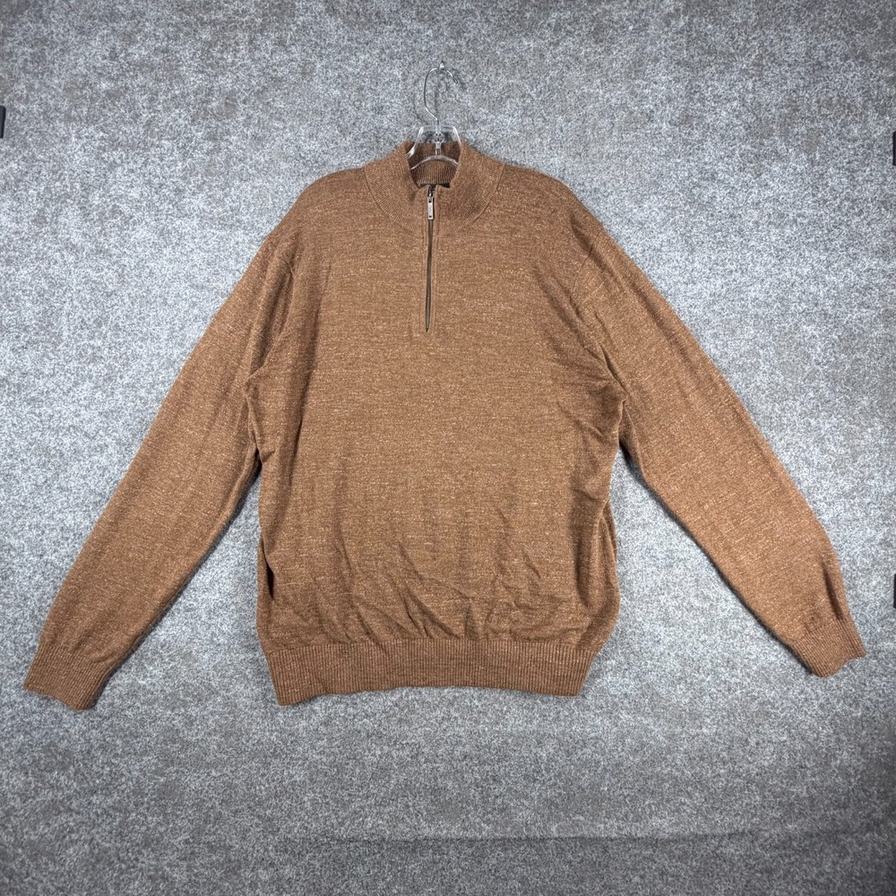 Rodd‎ & Gunn Sweater Mens XL Brown Tight Knit Ribbed Mock Neck 1/4 Zip Pullover